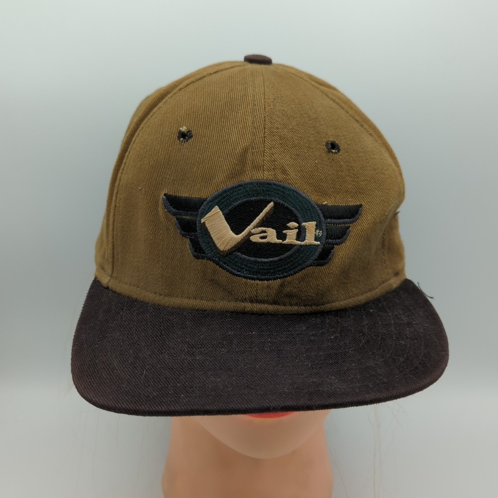Vintage Vail Colorado Ski Resort Hat Strapback Wing Logo 90s Cap Olive Green